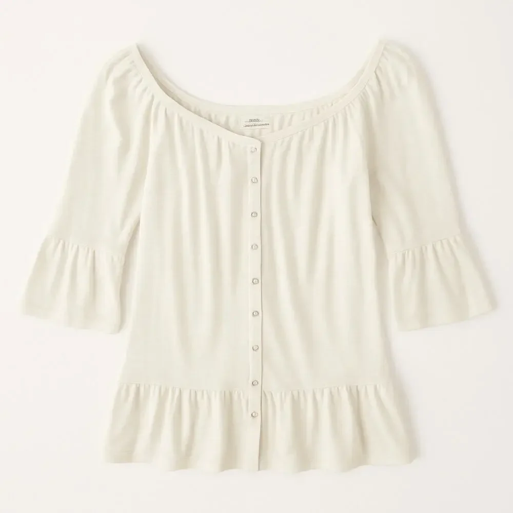 Abercrombie & Fitch Women's Off the Shoulder Blouse Bell Sleeve White Size XS - Picture 10 of 10